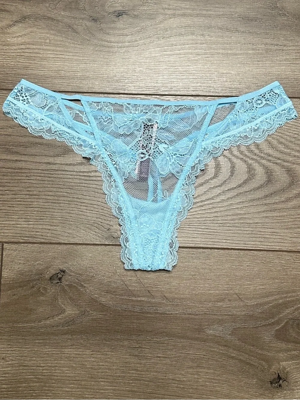 Victoria's Secret Very Sexy Lace Garter Slip And Thong Panty Set Blue Medium